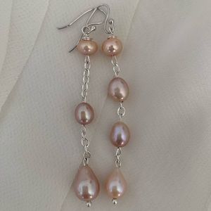 Handmade asymmetric pearl drop earrings